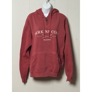 Austins Inc Perkins Cove Maine Quarter Zip Hoodie Red Graphic Sweatshirt Size M